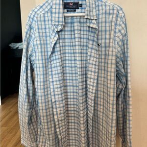 Vineyard Vines Light Blue and White Plaid Shirt